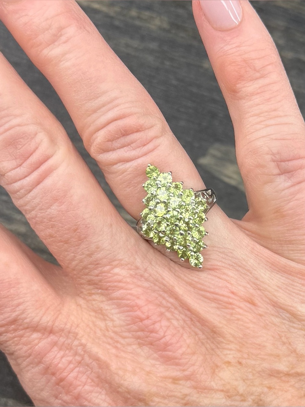 Stunning 3CT Natural Green Peridot Cluster 14K Gold over 925 Sterling Ring Sz 7 - Picture 13 of 14